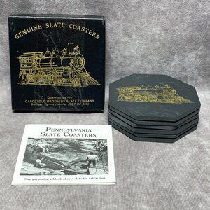 Genuine Slate Coasters Set Of 6 With Train Design By Giffard & White
